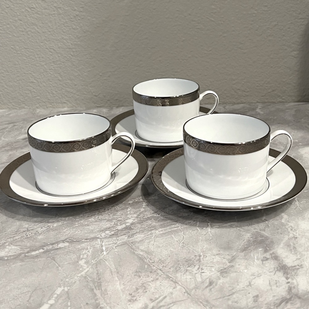 Bernardaud Torsade Platinum Tea Cup & Saucer Plate